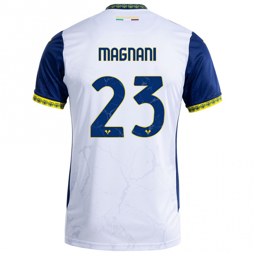 Niño Fútbol Camiseta Giangiacomo Magnani #23 Blanco Azul 2ª Equipación 2024/25