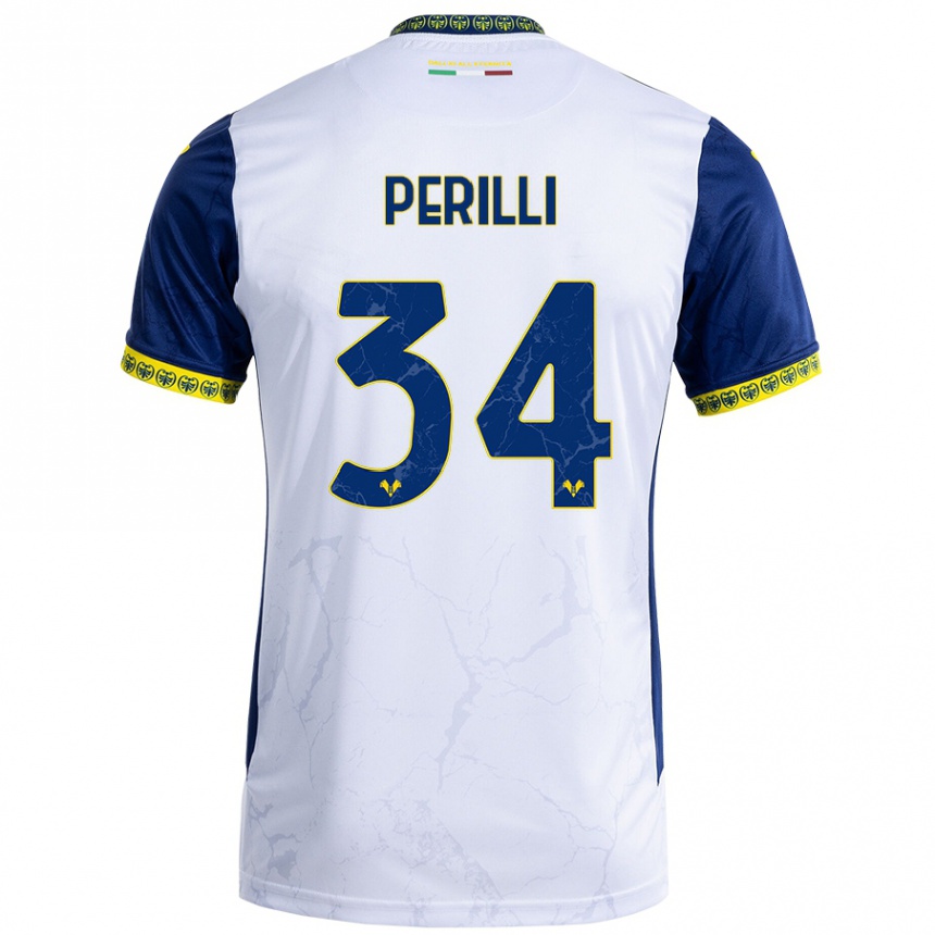 Niño Fútbol Camiseta Simone Perilli #34 Blanco Azul 2ª Equipación 2024/25