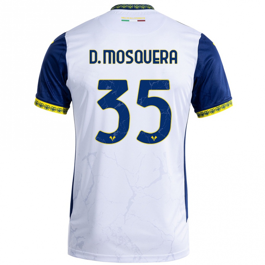 Niño Fútbol Camiseta Daniel Mosquera #35 Blanco Azul 2ª Equipación 2024/25