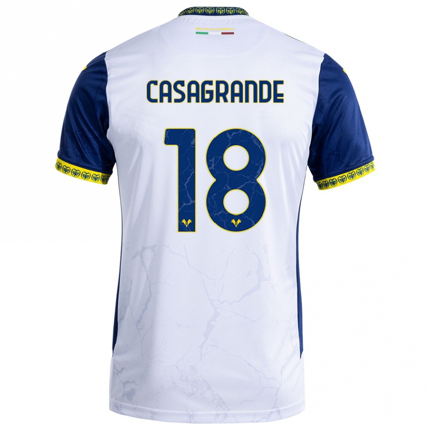 Niño Fútbol Camiseta Davide Casagrande #18 Blanco Azul 2ª Equipación 2024/25