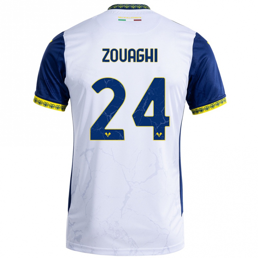 Niño Fútbol Camiseta Thomas Zouaghi #24 Blanco Azul 2ª Equipación 2024/25