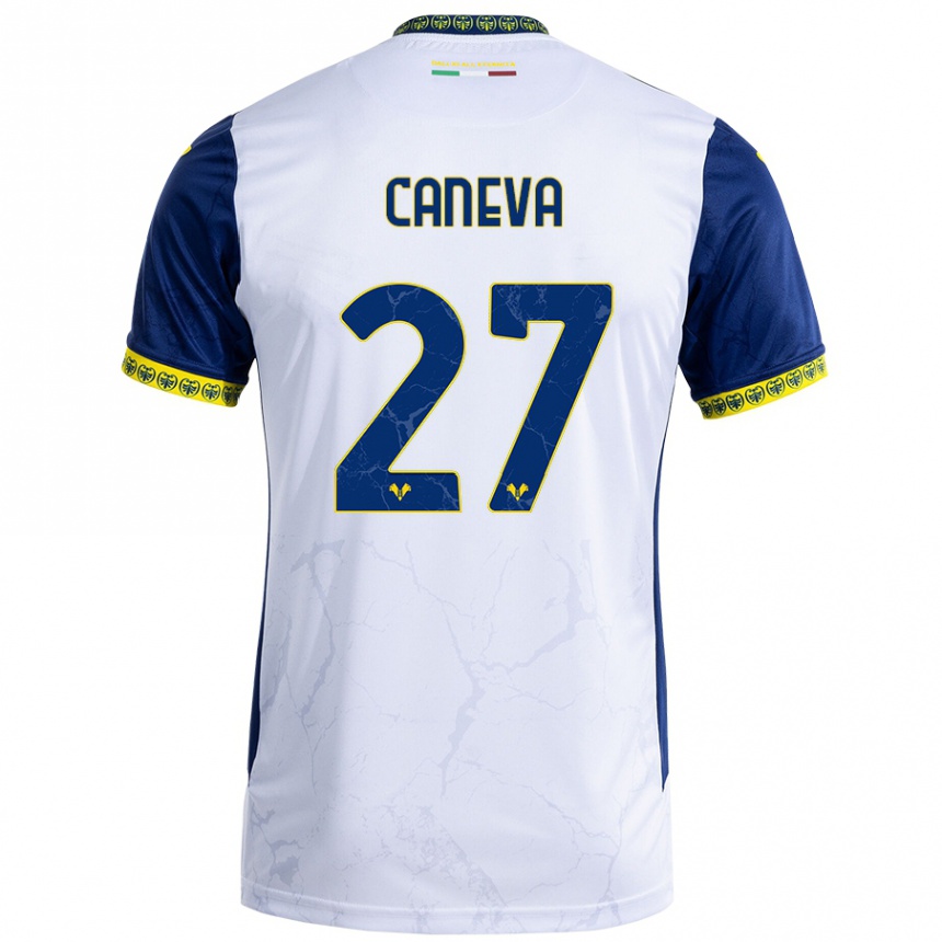 Niño Fútbol Camiseta Elia Caneva #27 Blanco Azul 2ª Equipación 2024/25