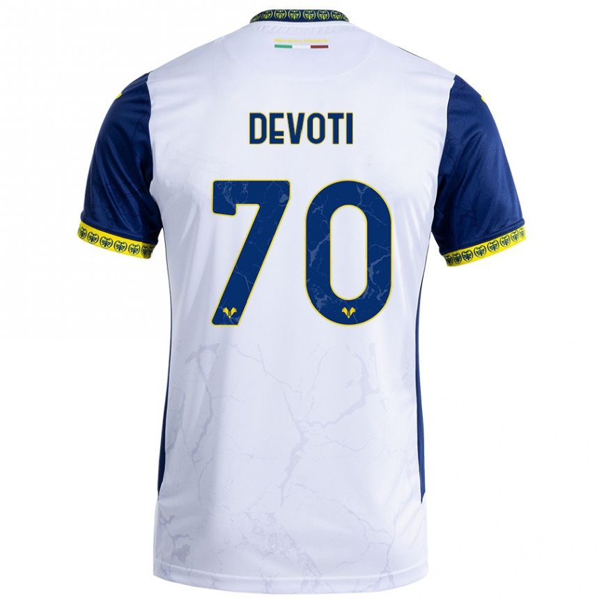 Niño Fútbol Camiseta Andrea Devoti #70 Blanco Azul 2ª Equipación 2024/25