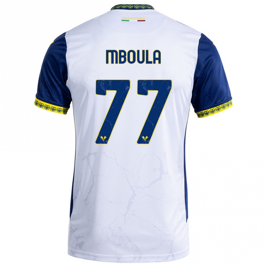 Niño Fútbol Camiseta Jordi Mboula #77 Blanco Azul 2ª Equipación 2024/25