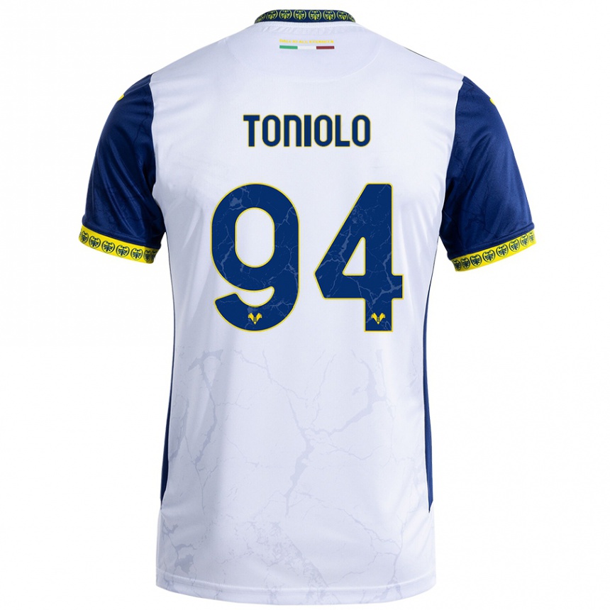 Niño Fútbol Camiseta Giacomo Toniolo #94 Blanco Azul 2ª Equipación 2024/25