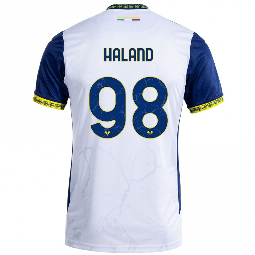 Niño Fútbol Camiseta Benedicte Iversen Håland #98 Blanco Azul 2ª Equipación 2024/25