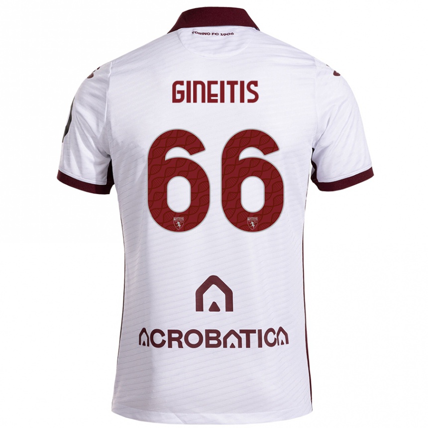 Niño Fútbol Camiseta Gvidas Gineitis #66 Blanco Granate 2ª Equipación 2024/25