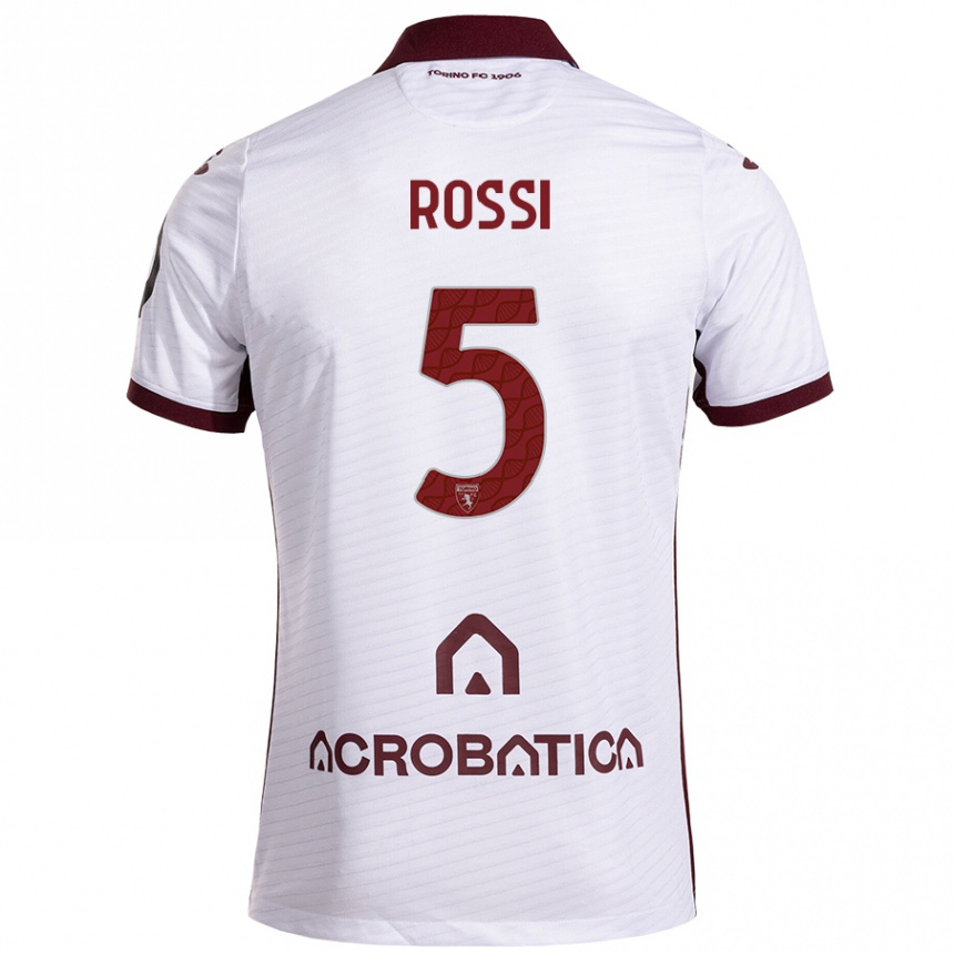 Niño Fútbol Camiseta Simone Rossi #5 Blanco Granate 2ª Equipación 2024/25