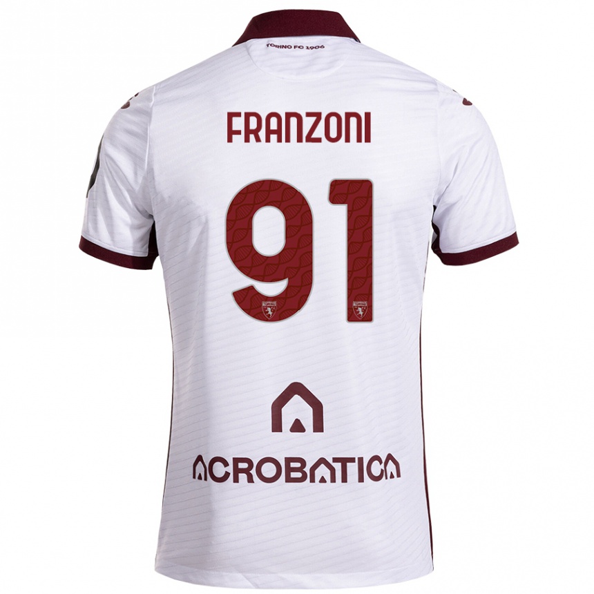 Niño Fútbol Camiseta Nicolò Franzoni #91 Blanco Granate 2ª Equipación 2024/25