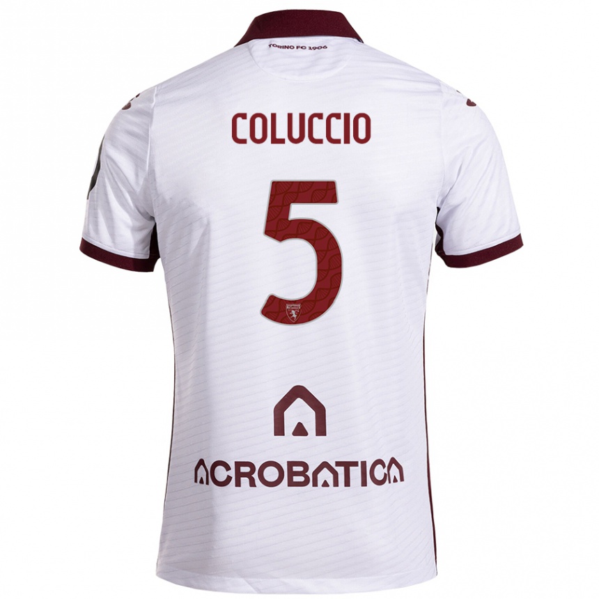 Niño Fútbol Camiseta Francesca Coluccio #5 Blanco Granate 2ª Equipación 2024/25