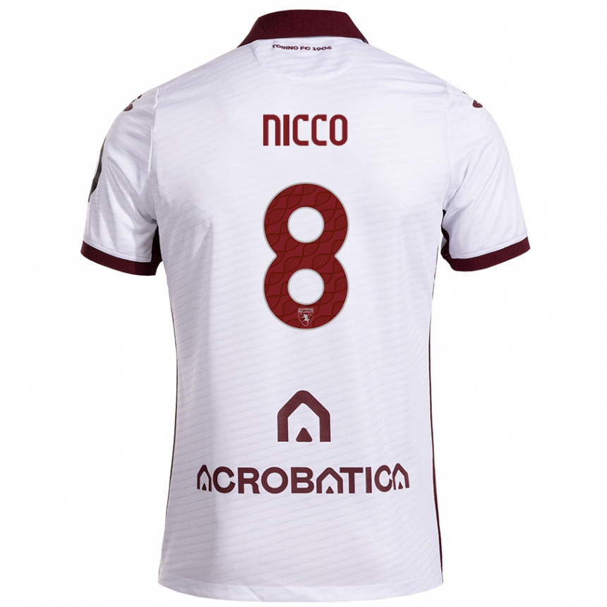 Niño Fútbol Camiseta Giada Nicco #8 Blanco Granate 2ª Equipación 2024/25