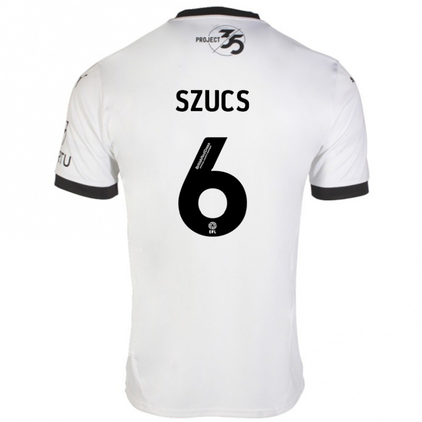 Niño Fútbol Camiseta Kornél Szűcs #6 Blanco Negro 2ª Equipación 2024/25