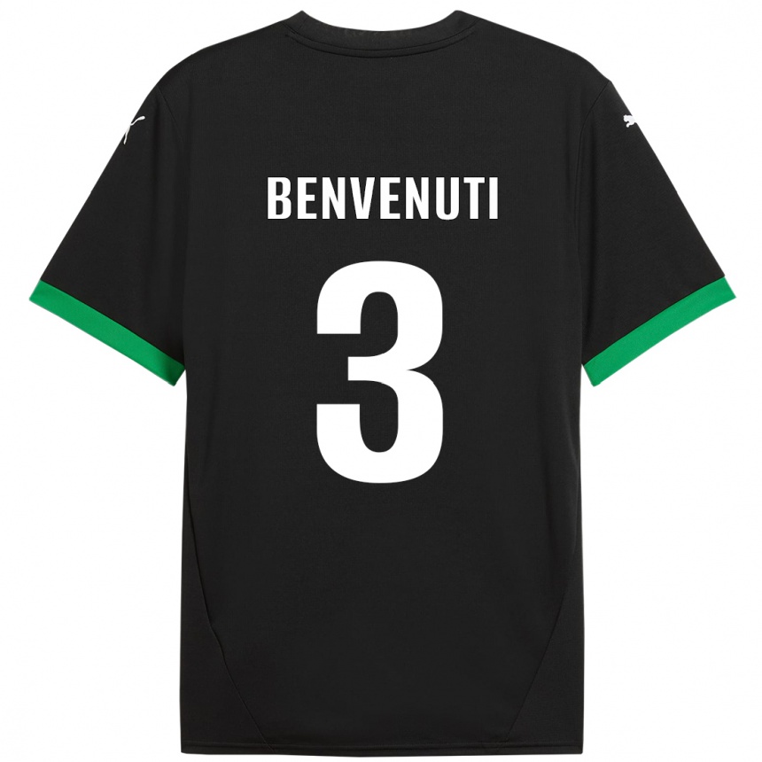 Hombre Fútbol Camiseta Tommaso Benvenuti #3 Negro Verde Oscuro 1ª Equipación 2024/25