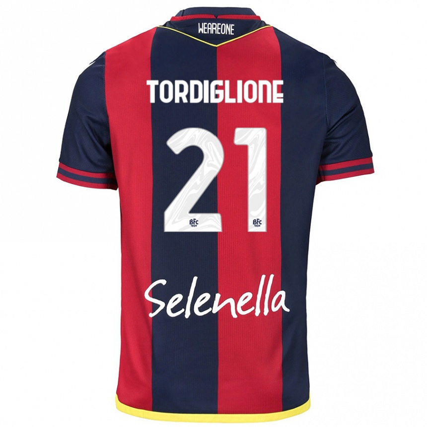 Hombre Fútbol Camiseta Nicolò Tordiglione #21 Rojo Azul Real 1ª Equipación 2024/25