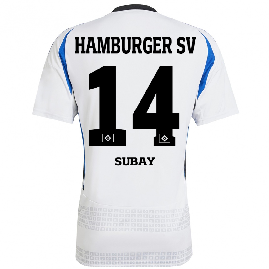 Hombre Fútbol Camiseta Okan Özer Subay #14 Blanco Azul 1ª Equipación 2024/25