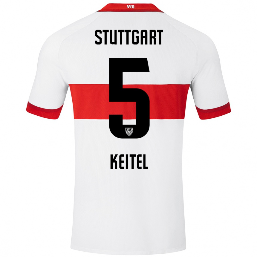 Hombre Fútbol Camiseta Yannik Keitel #5 Blanco Rojo 1ª Equipación 2024/25