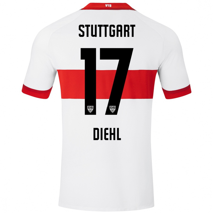 Hombre Fútbol Camiseta Justin Diehl #17 Blanco Rojo 1ª Equipación 2024/25