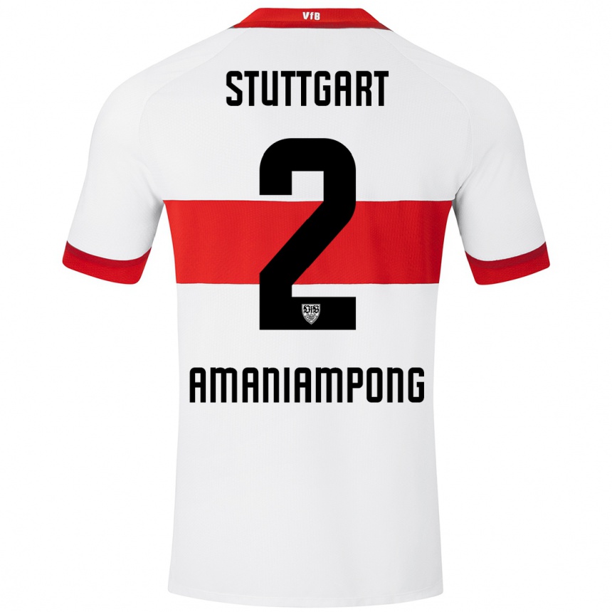 Hombre Fútbol Camiseta Kaden Amaniampong #2 Blanco Rojo 1ª Equipación 2024/25