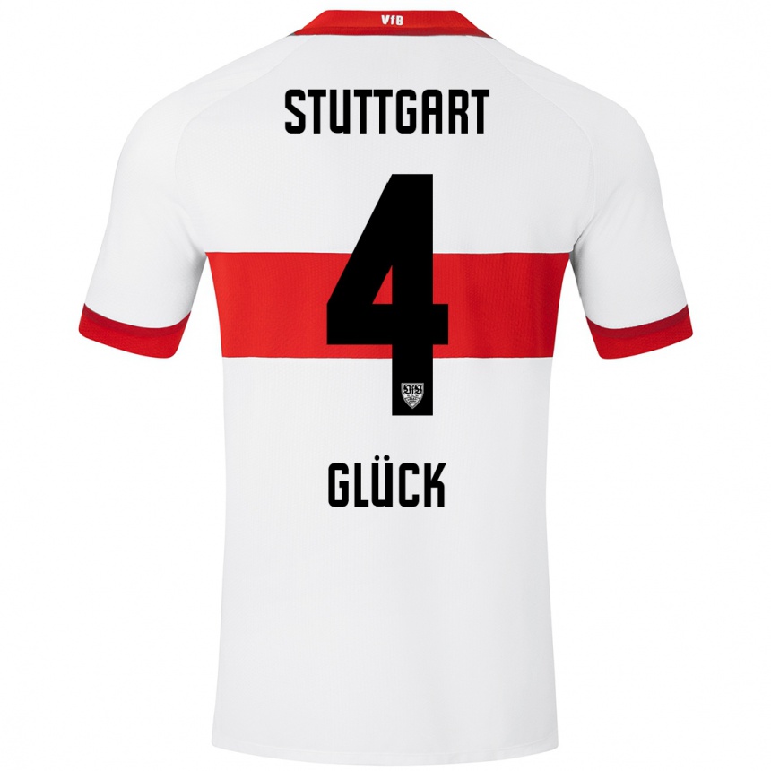 Hombre Fútbol Camiseta Michael Glück #4 Blanco Rojo 1ª Equipación 2024/25