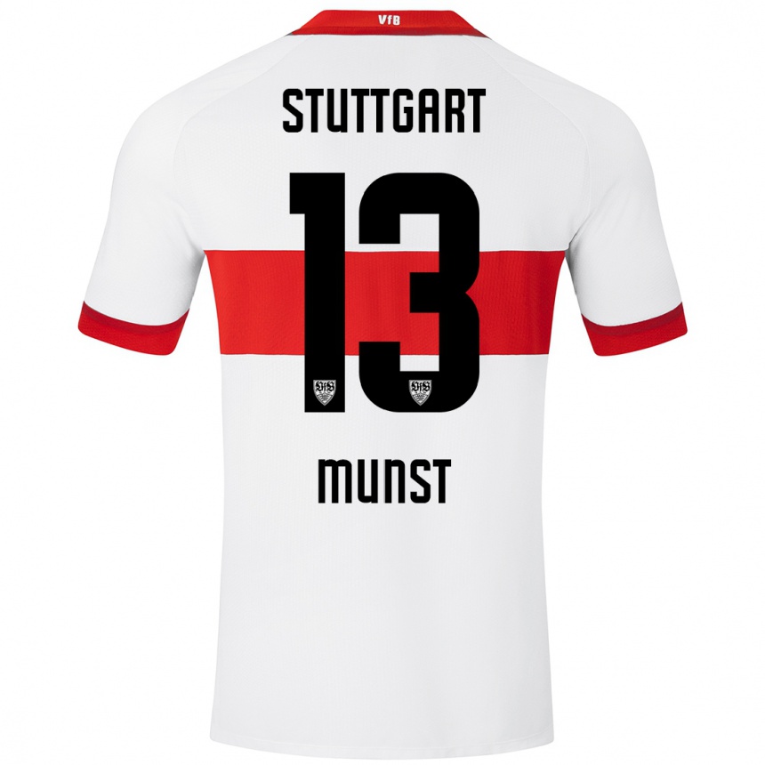 Hombre Fútbol Camiseta Leonhard Münst #13 Blanco Rojo 1ª Equipación 2024/25