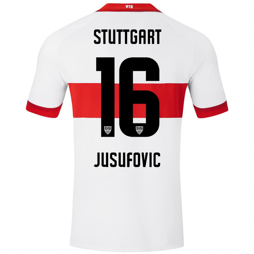 Hombre Fútbol Camiseta Farah Jusufović #16 Blanco Rojo 1ª Equipación 2024/25