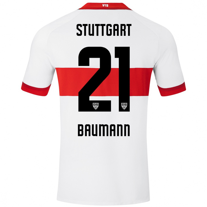 Hombre Fútbol Camiseta Katharina Baumann #21 Blanco Rojo 1ª Equipación 2024/25