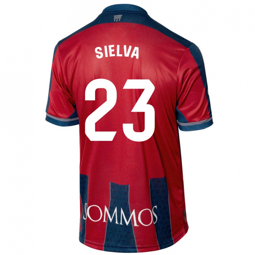 Hombre Fútbol Camiseta Óscar Sielva #23 Rojo Azul 1ª Equipación 2024/25