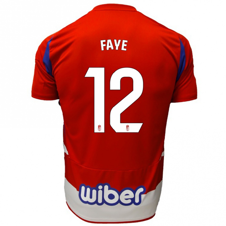 Hombre Fútbol Camiseta Serigne Faye #12 Rojo Blanco Azul 1ª Equipación 2024/25