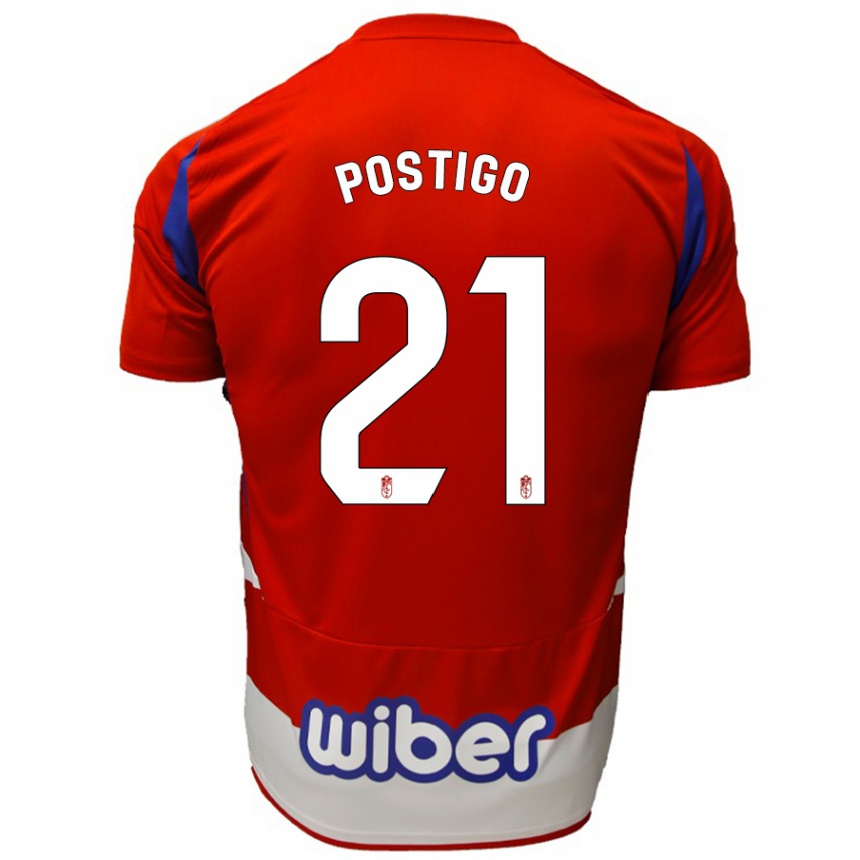 Hombre Fútbol Camiseta Postigo #21 Rojo Blanco Azul 1ª Equipación 2024/25