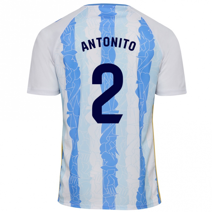 Hombre Fútbol Camiseta Antoñito #2 Blanco Azul 1ª Equipación 2024/25