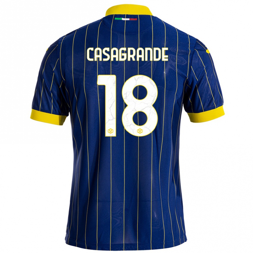 Hombre Fútbol Camiseta Davide Casagrande #18 Azul Amarillo 1ª Equipación 2024/25