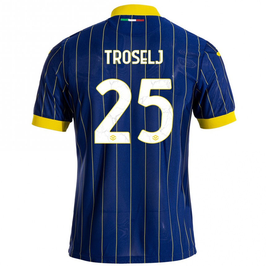 Hombre Fútbol Camiseta Ethan Troselj #25 Azul Amarillo 1ª Equipación 2024/25