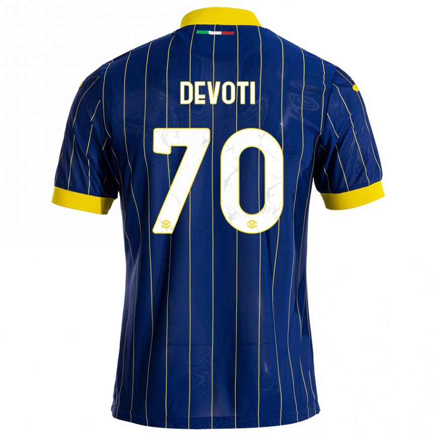 Hombre Fútbol Camiseta Andrea Devoti #70 Azul Amarillo 1ª Equipación 2024/25