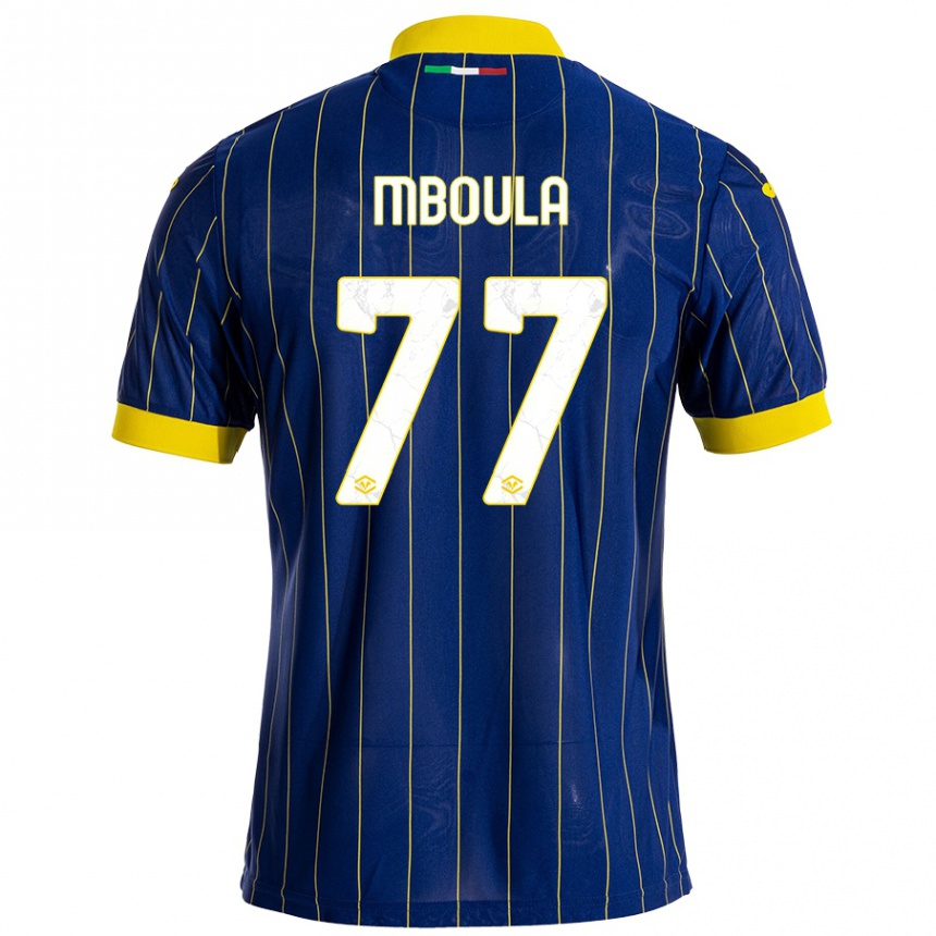 Hombre Fútbol Camiseta Jordi Mboula #77 Azul Amarillo 1ª Equipación 2024/25