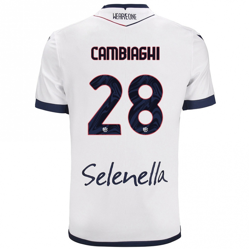 Hombre Fútbol Camiseta Nicolò Cambiaghi #28 Blanco Azul Real 2ª Equipación 2024/25