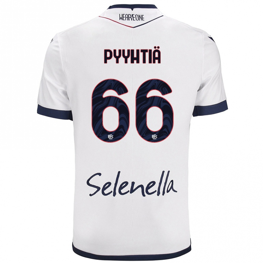 Hombre Fútbol Camiseta Niklas Pyyhtiä #66 Blanco Azul Real 2ª Equipación 2024/25