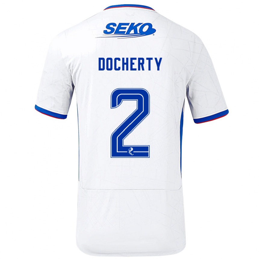 Hombre Fútbol Camiseta Nicola Docherty #2 Blanco Azul 2ª Equipación 2024/25