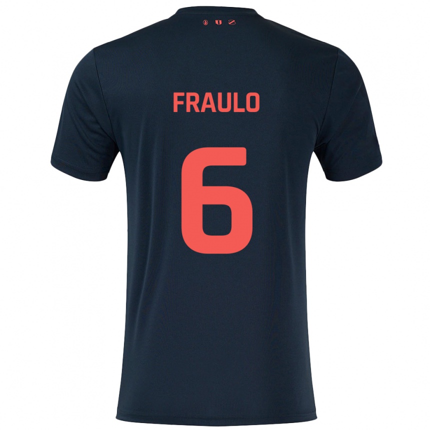 Hombre Fútbol Camiseta Oscar Fraulo #6 Negro Rojo 2ª Equipación 2024/25