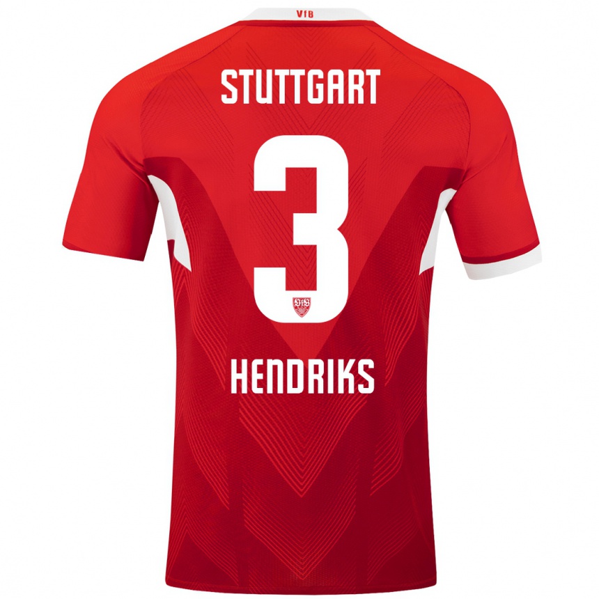 Hombre Fútbol Camiseta Ramon Hendriks #3 Rojo Blanco 2ª Equipación 2024/25