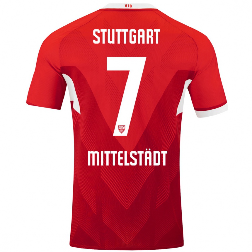 Hombre Fútbol Camiseta Maximilian Mittelstädt #7 Rojo Blanco 2ª Equipación 2024/25