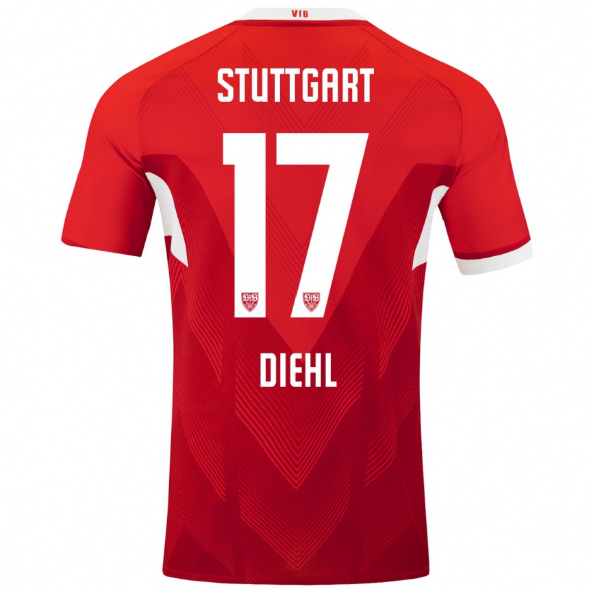 Hombre Fútbol Camiseta Justin Diehl #17 Rojo Blanco 2ª Equipación 2024/25