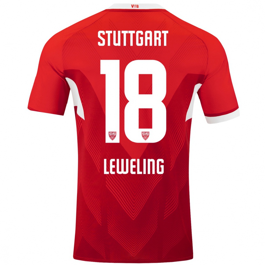 Hombre Fútbol Camiseta Jamie Leweling #18 Rojo Blanco 2ª Equipación 2024/25