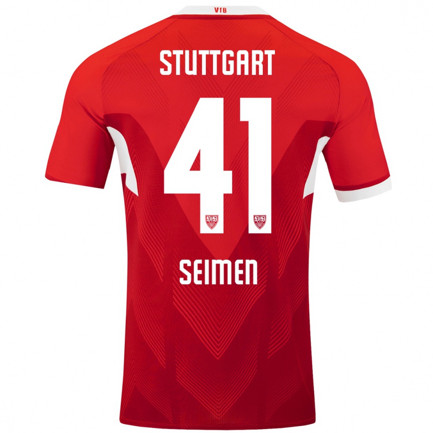 Hombre Fútbol Camiseta Dennis Seimen #41 Rojo Blanco 2ª Equipación 2024/25