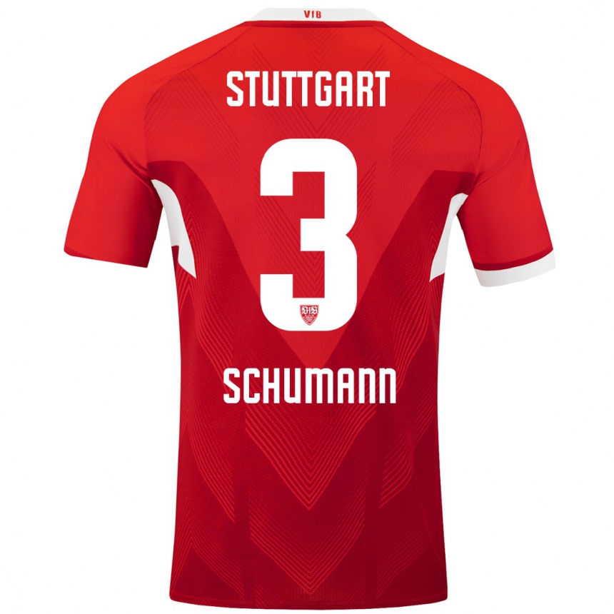 Hombre Fútbol Camiseta Frederik Schumann #3 Rojo Blanco 2ª Equipación 2024/25