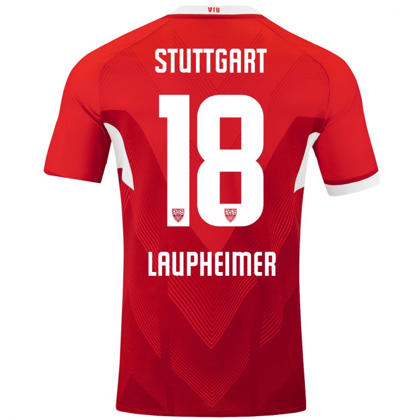 Hombre Fútbol Camiseta Lukas Laupheimer #18 Rojo Blanco 2ª Equipación 2024/25