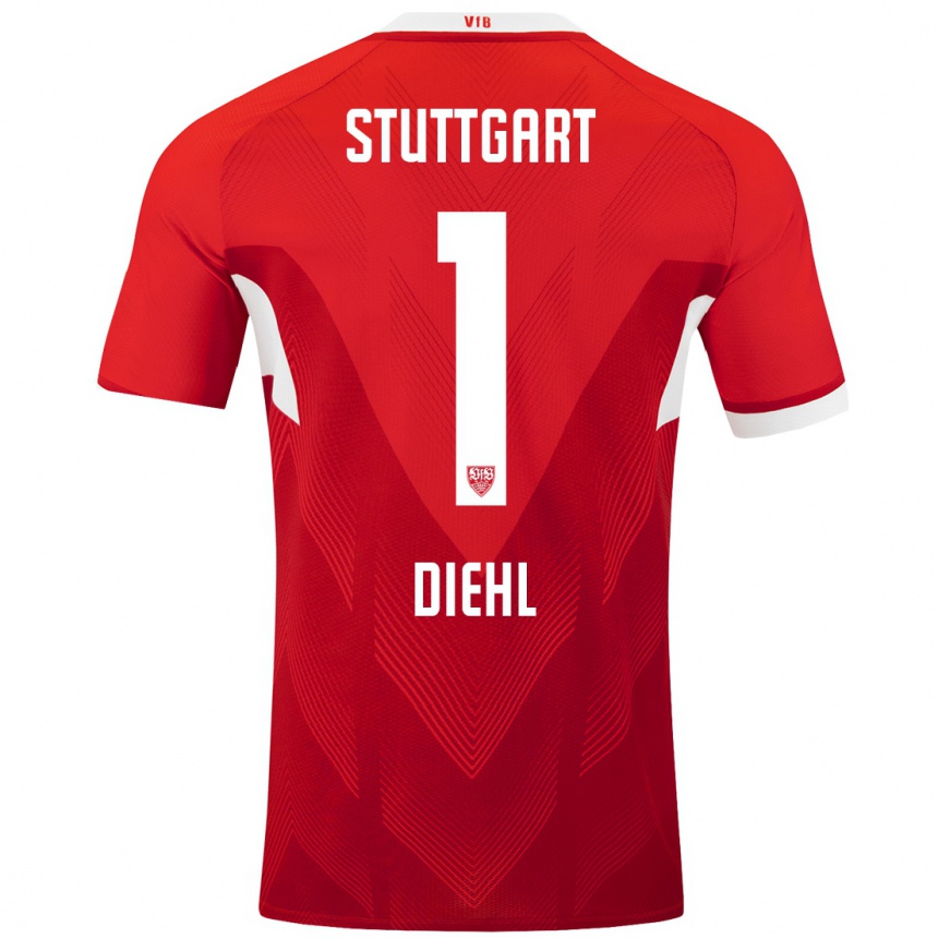 Hombre Fútbol Camiseta Vanessa Diehl #1 Rojo Blanco 2ª Equipación 2024/25