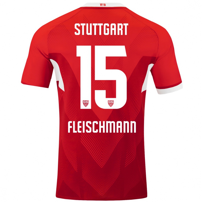 Hombre Fútbol Camiseta Svea Fleischmann #15 Rojo Blanco 2ª Equipación 2024/25