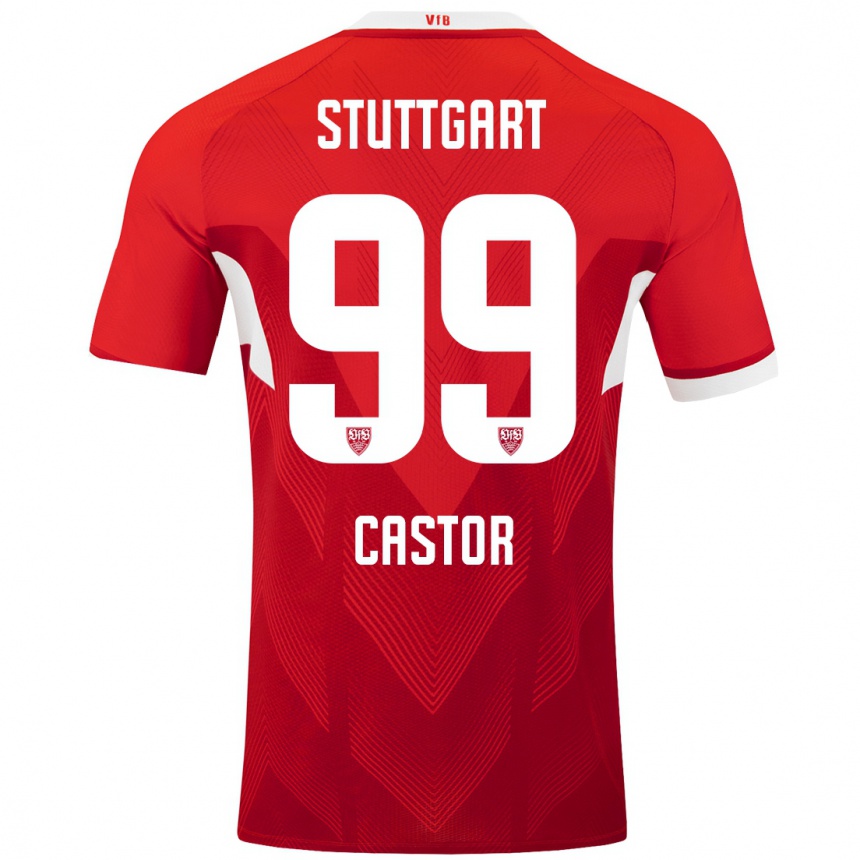 Hombre Fútbol Camiseta Gillian Castor #99 Rojo Blanco 2ª Equipación 2024/25