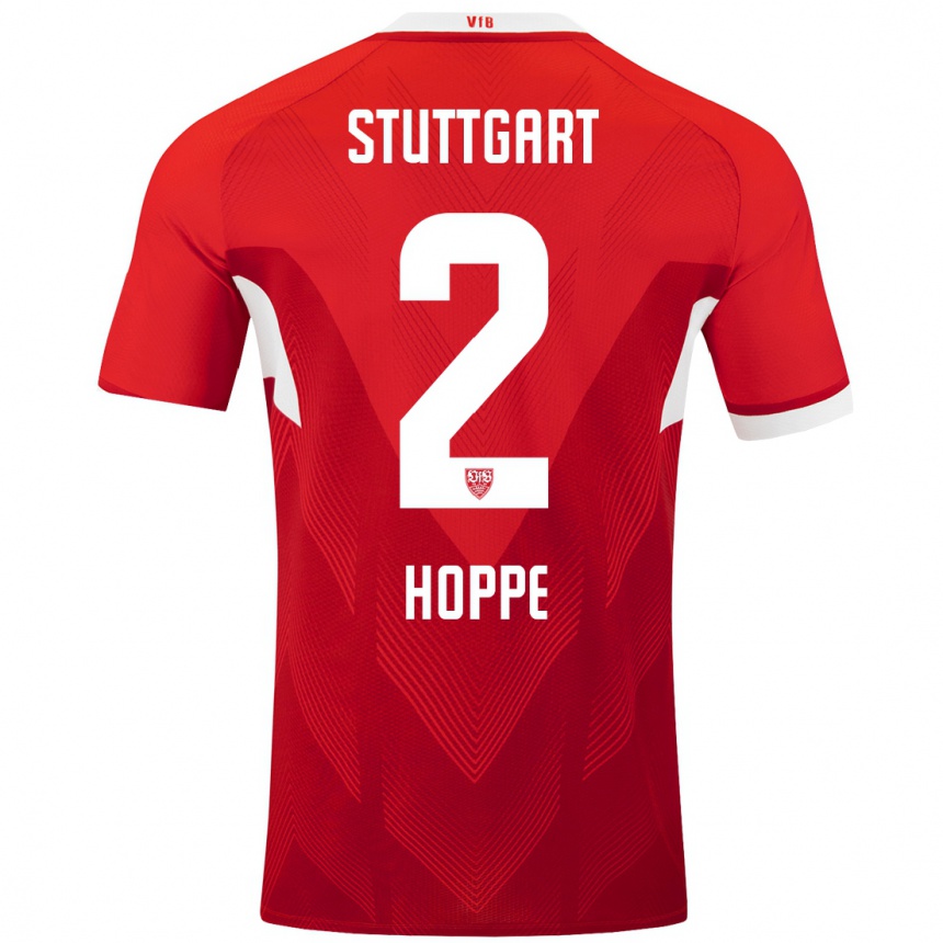 Hombre Fútbol Camiseta Mattis Hoppe #2 Rojo Blanco 2ª Equipación 2024/25