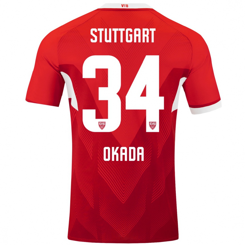 Hombre Fútbol Camiseta Rei Okada #34 Rojo Blanco 2ª Equipación 2024/25